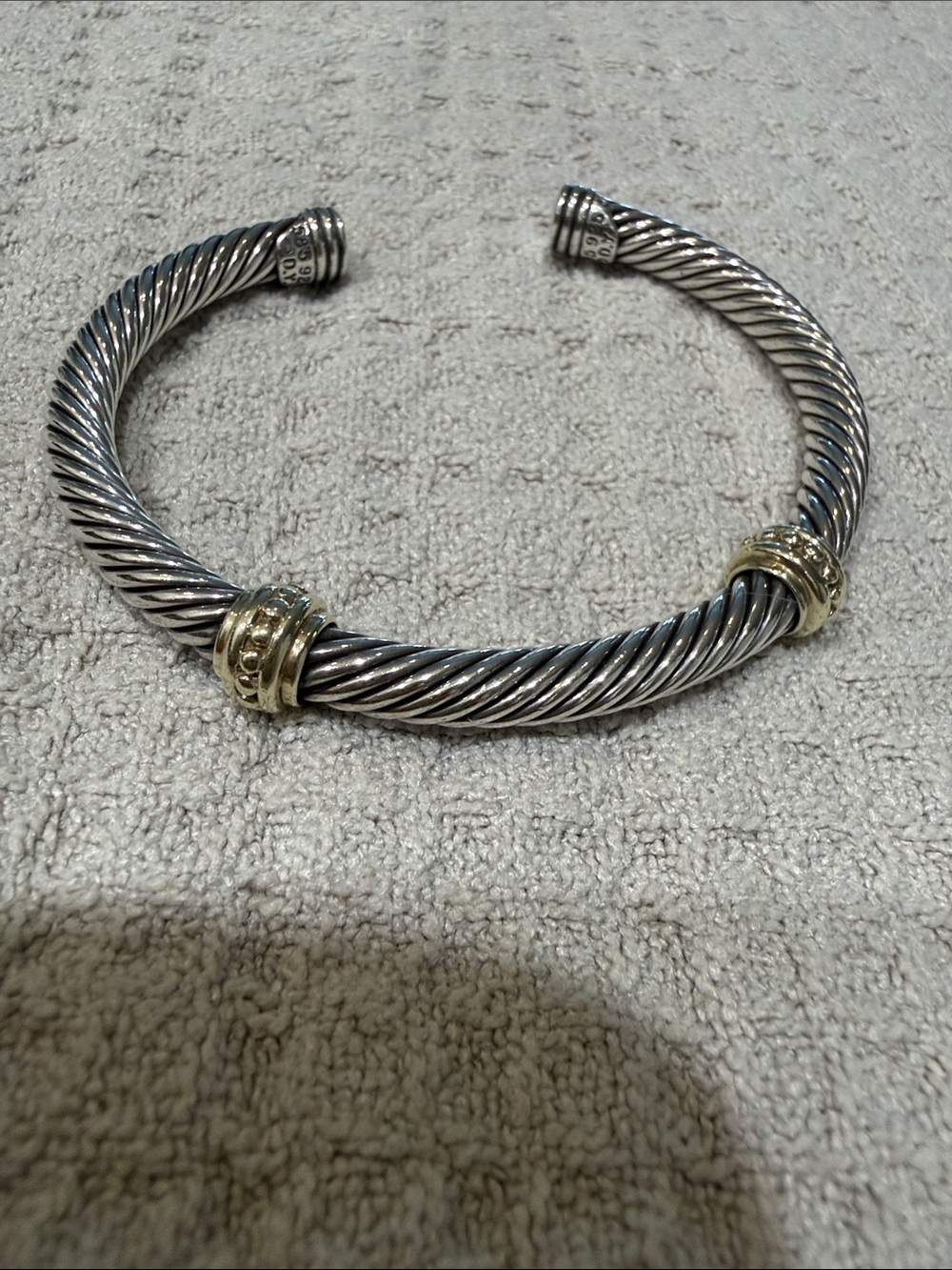 David Yurman Two-Tone Cable Cuff Bracelet - Silver and Gold - Picture 3 of 4